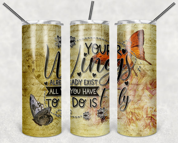 Butterfly Wings 20oz Skinny Tumbler custom drinkware - with straw Stainless Steel Cup