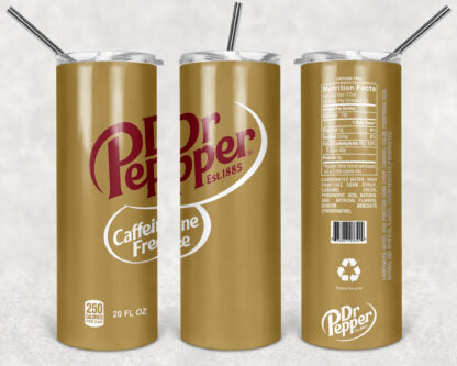 Dr. Pepper Caffeine Free 20oz Skinny Tumbler custom drinkware - with straw - Stainless Steel cup -Soda Pop