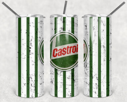 Castrol Motor Oil 20oz Skinny Tumbler custom drinkware - with straw - Stainless Steel cup