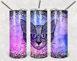 Cat Mandala 20oz Skinny Tumbler custom drinkware - with straw - purple cup