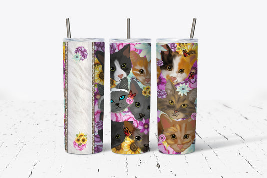 Cat 20oz Skinny Tumbler custom drinkware - with straw - Stainless Steel cup - Personalized Kitty Cat Tumbler