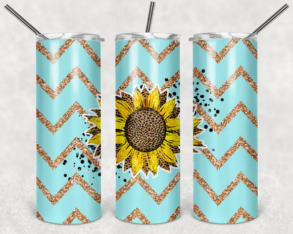 Cheetah Sunflower 20oz Skinny Tumbler custom drinkware - with straw - Stainless Steel cup