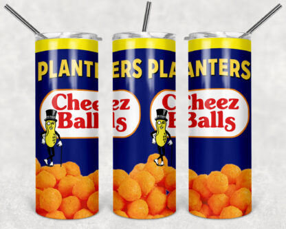Cheez Balls 20oz Skinny Tumbler custom drinkware - with straw - Stainless Steel cup- Planters