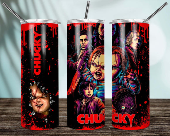 Chucky 20oz Skinny Tumbler custom drinkware - with straw Stainless Steel Cup - Horror Movie -Halloween
