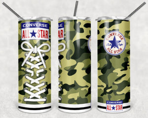Camouflage Converse Shoes 20oz Skinny Tumbler custom drinkware - with straw - Stainless Steel cup
