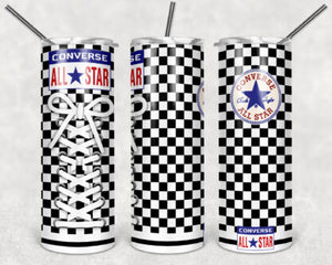 Black And White Checkered Converse Shoes 20oz Skinny Tumbler custom drinkware - with straw - Stainless Steel cup