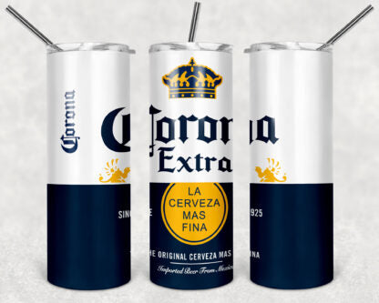 Corona Extra 20oz Skinny Tumbler custom drinkware - with straw - Stainless Steel cup - Beer Tumbler