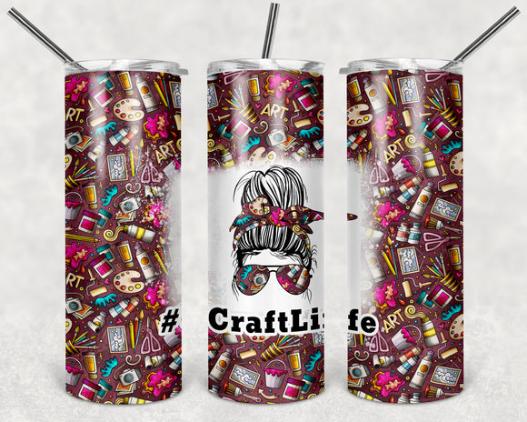Craft Life 20oz Skinny Tumbler custom drinkware - with straw - Stainless Steel cup #craftlife