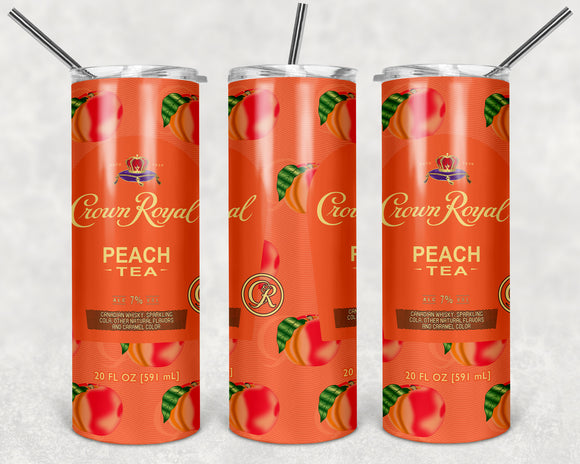 Crown Royal Peach Tea 20oz Skinny Tumbler custom drinkware - with straw - Stainless Steel cup
