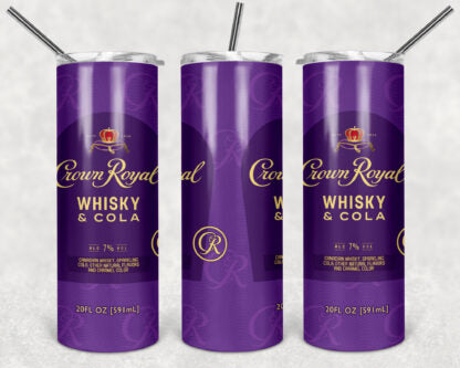 Crown Royal Whisky Cola 20oz Skinny Tumbler custom drinkware - with straw - Stainless Steel cup