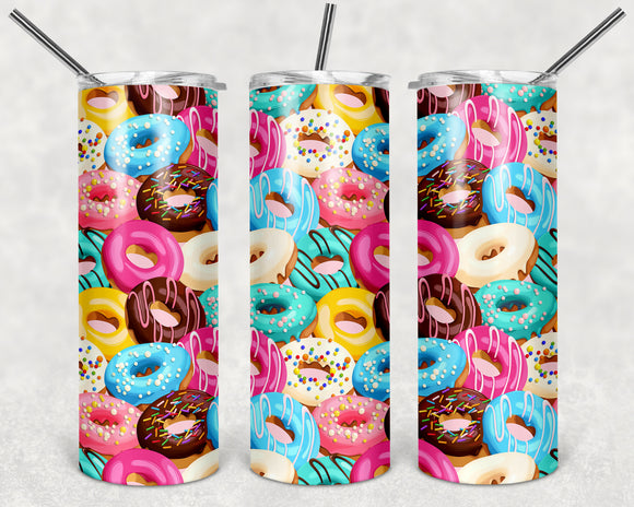 Donuts doughnuts 20oz Skinny Tumbler custom drinkware - with straw - Stainless Steel cup - Colorful