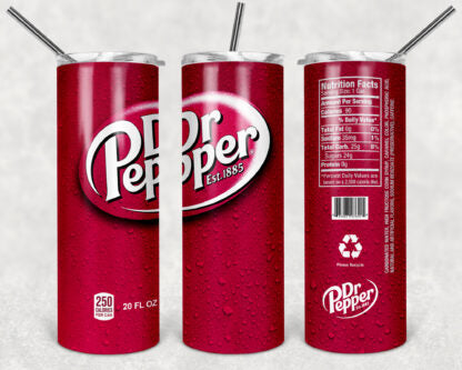 Dr. Pepper Soda 20oz Skinny Tumbler custom drinkware - with straw - Stainless Steel cup -Soda Pop