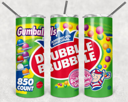 Dubble Bubble Gum 20oz Skinny Tumbler custom drinkware - with straw - Stainless Steel - Candy