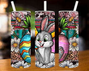 Easter Bunny 20oz Skinny Straight Tumbler drinkware - with straw Stainless Steel Cup - Western