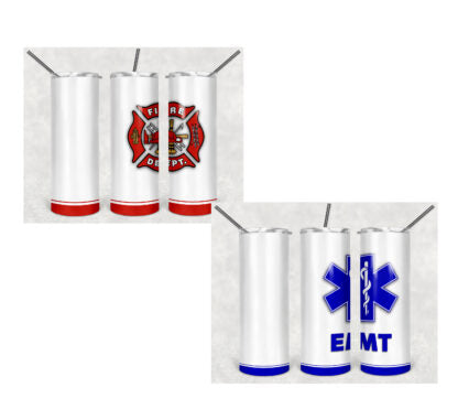 EMT - Fire Dept 20oz Skinny Tumbler custom drink wear - with straw - Stainless Steel cup