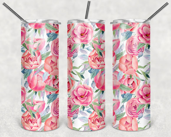 Floral Pattern 20oz Skinny Tumbler custom drinkware - with straw - Stainless steel cup