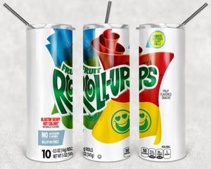 Fruit Rollups 20 oz Skinny Tumbler custom drink wear - with straw - Water cup bottle