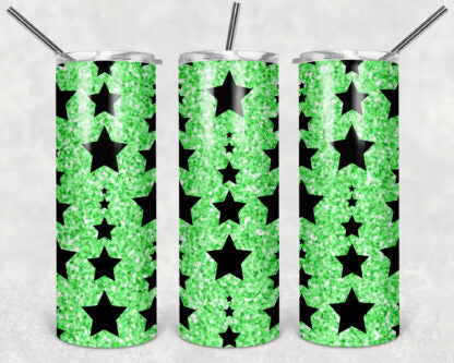 Green Stars 20oz Skinny Tumbler custom drinkware - with straw - Stainless Steel cup