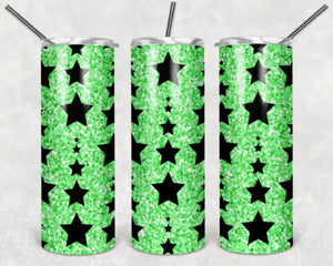 Green Stars 20oz Skinny Tumbler custom drinkware - with straw - Stainless Steel cup