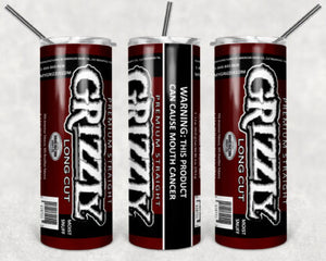 Grizzly Wintergreen & Straight 20oz Skinny Tumbler custom drinkware - with straw - Stainless Steel cup