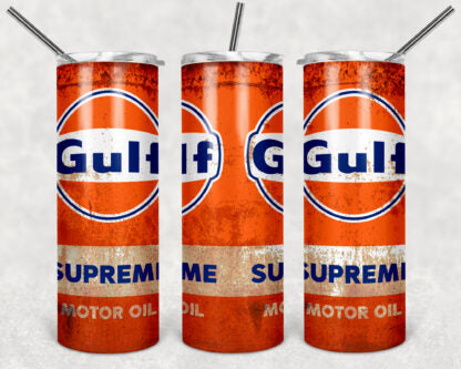 Gulf Oil 20oz Skinny Tumbler custom drinkware - with straw - Stainless Steel cup