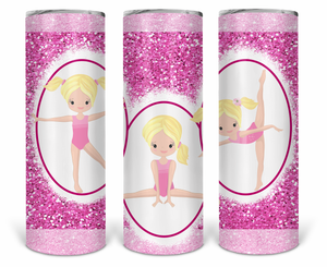 Gymnastics Blonde Pink 20oz Skinny Tumbler custom drinkware - with straw - Stainless Steel cup
