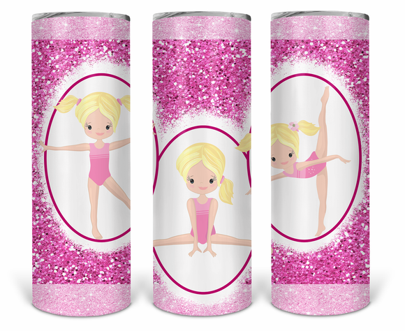 Gymnastics Blonde Pink 20oz Skinny Tumbler custom drinkware - with straw - Stainless Steel cup