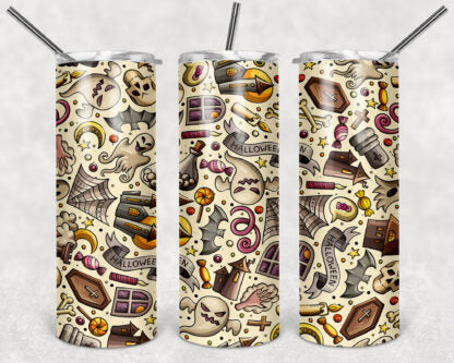 Halloween Pattern 20oz Skinny Tumbler custom drinkware - with straw Stainless Steel Cup - Halloween