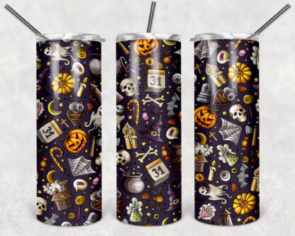 Halloween Pattern 20oz Skinny Tumbler custom drinkware - with straw Stainless Steel Cup - Halloween