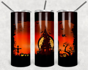 Haunted House 20oz Skinny Tumbler custom drinkware - with straw Stainless Steel Cup - Halloween