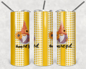 Happy Fall Ya'll Gnome 20oz Skinny Tumbler custom drinkware - with straw Stainless Steel Cup