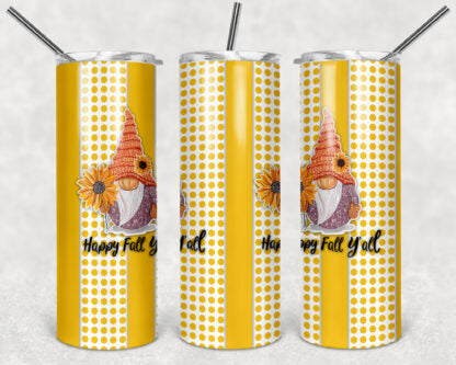 Happy Fall Ya'll Gnome 20oz Skinny Tumbler custom drinkware - with straw Stainless Steel Cup