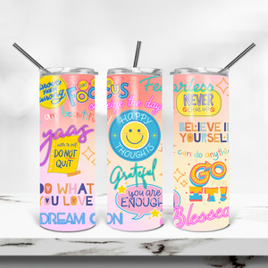 Happy Thoughts 20oz Skinny Tumbler custom drinkware - with straw Stainless Steel Cup- Positive Affirmation