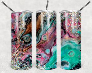 Holo Marble 20oz Skinny Tumbler custom drinkware - with straw - Stainless Steel cup