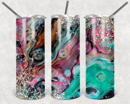 Holo Marble 20oz Skinny Tumbler custom drinkware - with straw - Stainless Steel cup