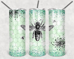 Honeycomb 20oz Skinny Tumbler custom drinkware - with straw - Stainless Steel Cup - Bee