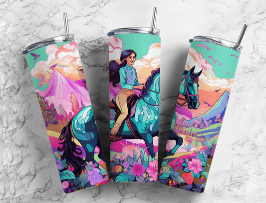 Horse back rider 20oz Skinny Straight Tumbler drinkware- with straw - water bottle - coffee mug cup -travel tumbler