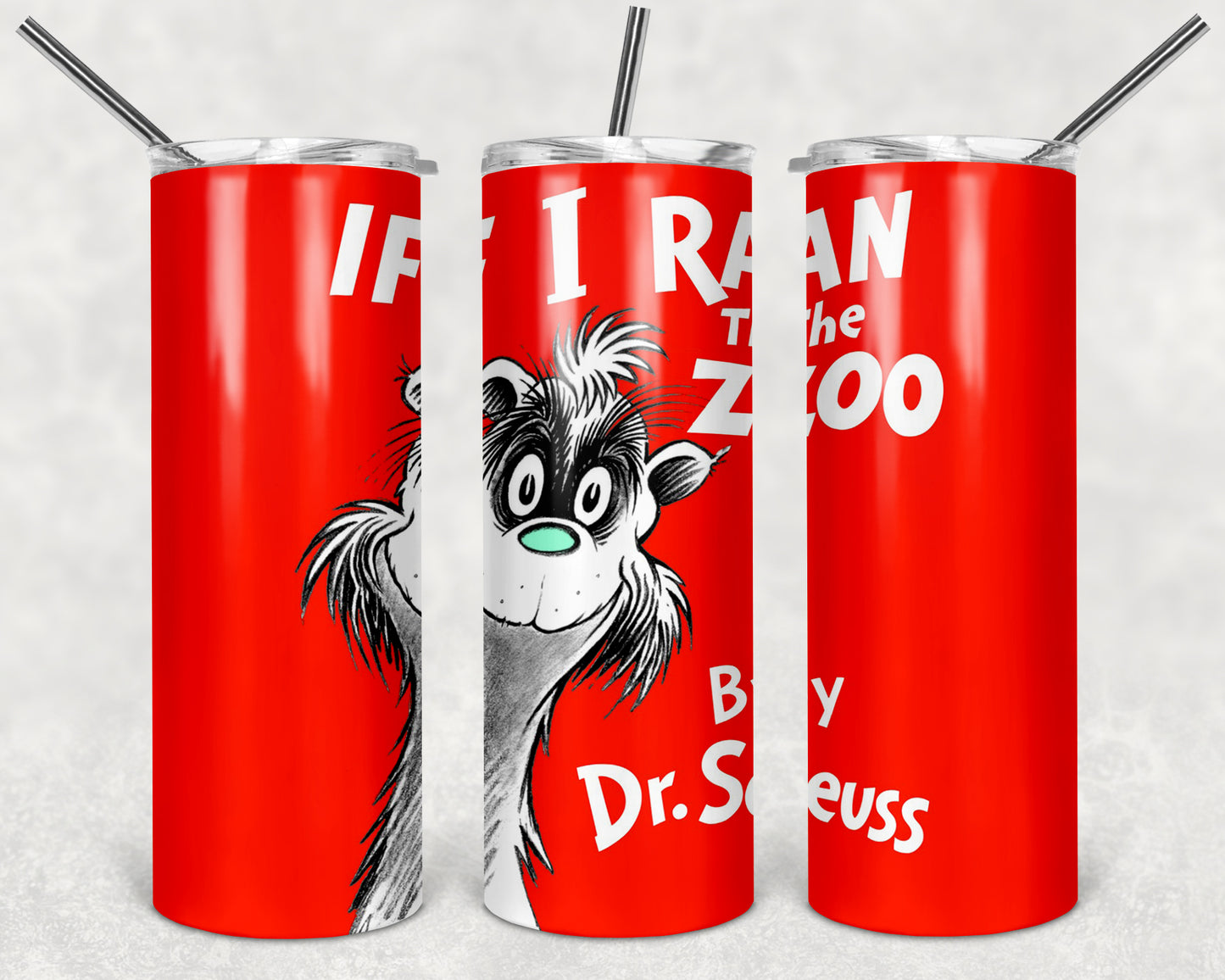 Dr. Seuss The Cat In The Hat 20oz Skinny Tumbler custom drink wear - with straw - Stainless Steel cup