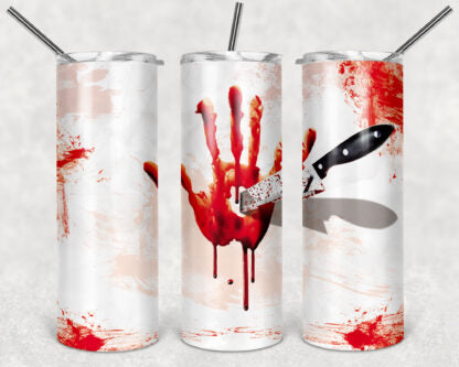 Bloody Hand Knife 20oz Skinny Tumbler custom drinkware - with straw Stainless Steel Cup - Halloween