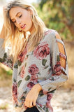 Floral top with cut out sleeves - Grey