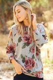 Floral top with cut out sleeves - Grey
