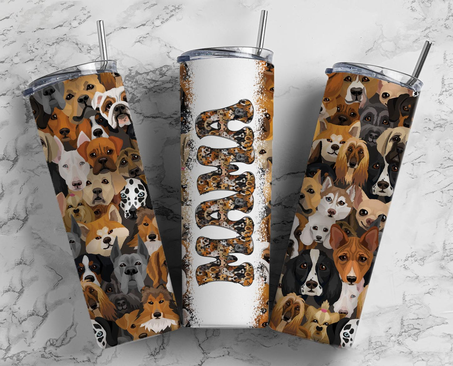 Mama Tumbler Dogs 20oz Skinny Straight Tumbler drinkware-with straw -water bottle -coffee mug cup travel tumbler