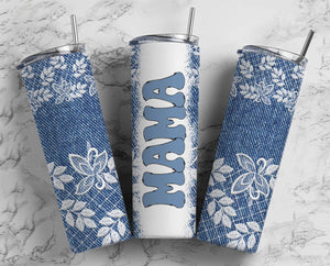 Mama Tumbler Denim and Lace 20oz Skinny Straight Tumbler drinkware-with straw -water bottle -coffee mug cup travel tumbler