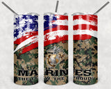 Marines 20oz Skinny Tumbler custom drinkware - with straw - Stainless Steel - American Flag