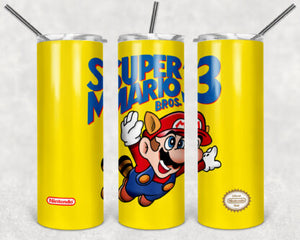 Super Mario 3 Bros 20oz Skinny Tumbler custom drinkware - with straw - Stainless Steel cup