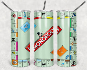 Monopoly Game Board 20oz Skinny Tumbler custom drinkware - with straw - Stainless Steel cup