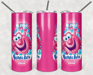 Mr Bubbles 20oz Skinny Tumbler custom drinkware - with straw - Stainless Steel cup - Bubble Bath