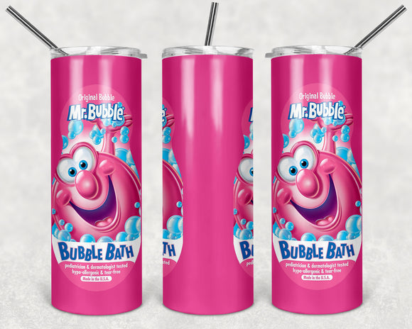 Mr Bubbles 20oz Skinny Tumbler custom drinkware - with straw - Stainless Steel cup - Bubble Bath