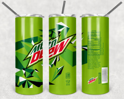 Mountain Dew 20oz Skinny Tumbler custom drinkware - with straw - Stainless Steel cup