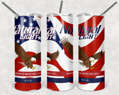 Natural Light USA Eagle 20oz Skinny Tumbler custom drinkware - with straw Stainless Steel Cup